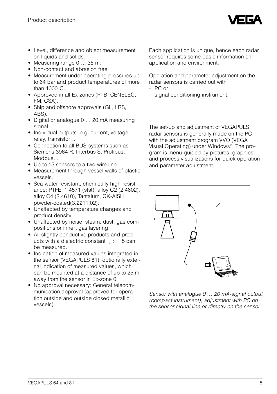 2 application features, 3 adjustment | VEGA VEGAPULS 81 User Manual | Page 5 / 84