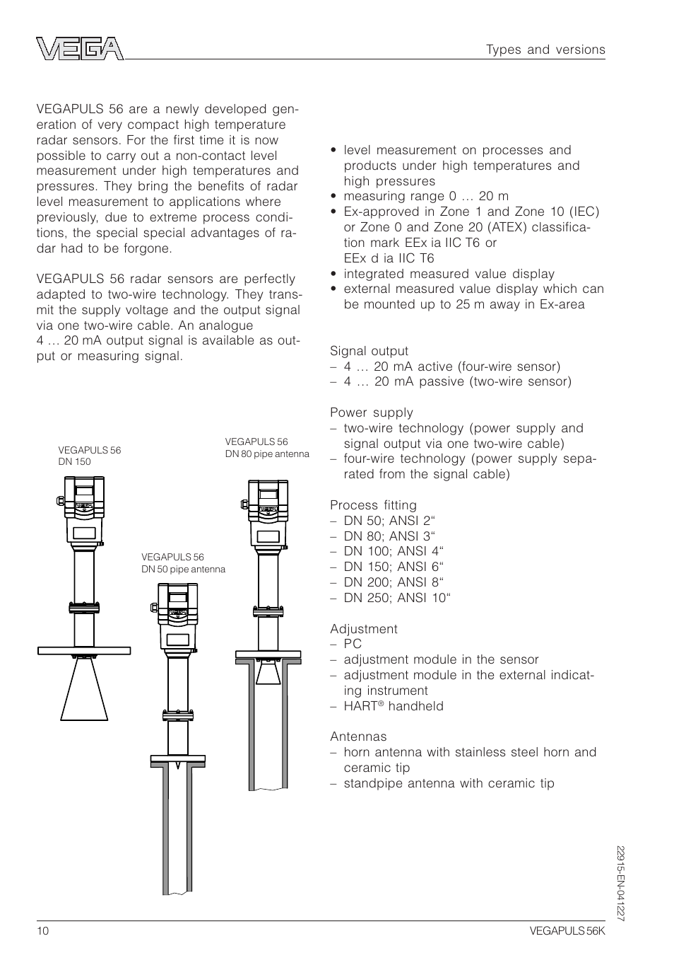 2 types and versions, 1 type survey | VEGA VEGAPULS 56K User Manual | Page 10 / 68