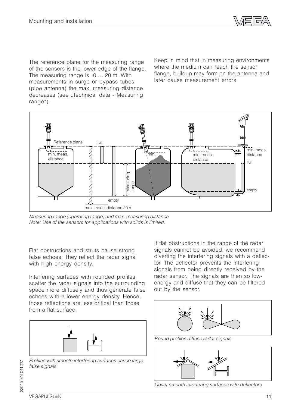 3 mounting and installation, 1 general installation instructions, Measuring range | False echoes | VEGA VEGAPULS 56K User Manual | Page 11 / 68