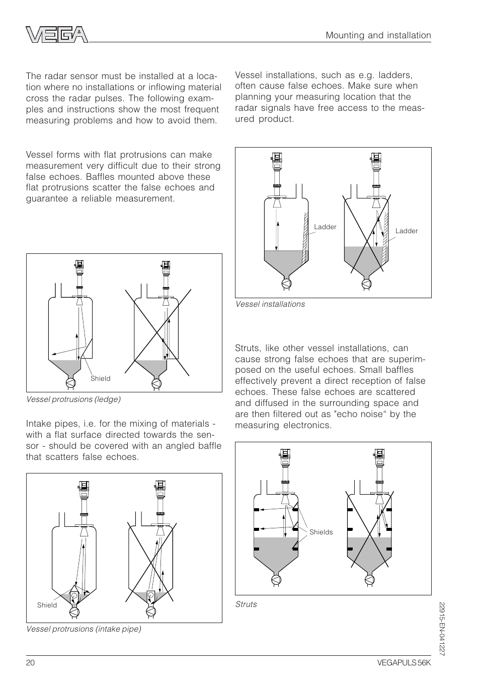 4 false echoes, Vessel protrusions, Vessel installations | Struts | VEGA VEGAPULS 56K User Manual | Page 20 / 68