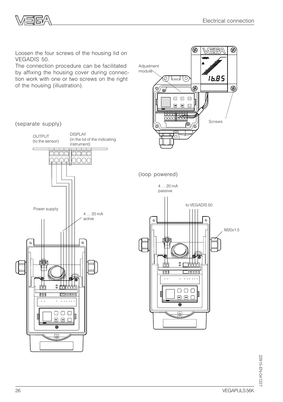 Electrical connection, 26 vegapuls 56k | VEGA VEGAPULS 56K User Manual | Page 26 / 68