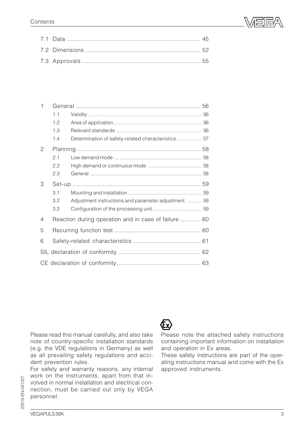 Safety information | VEGA VEGAPULS 56K User Manual | Page 3 / 68