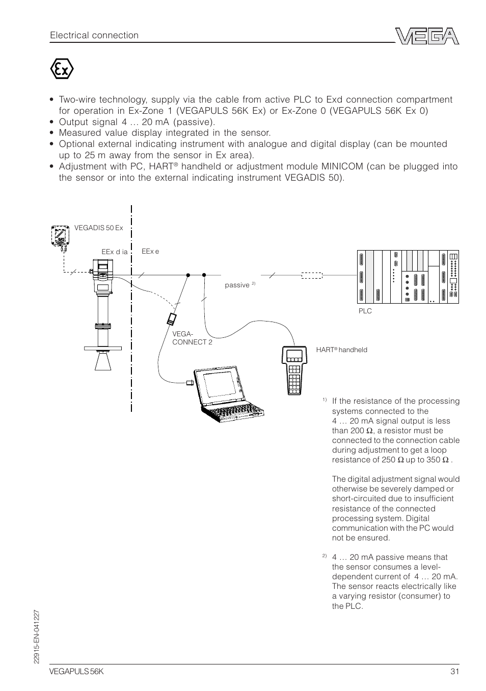 Electrical connection | VEGA VEGAPULS 56K User Manual | Page 31 / 68