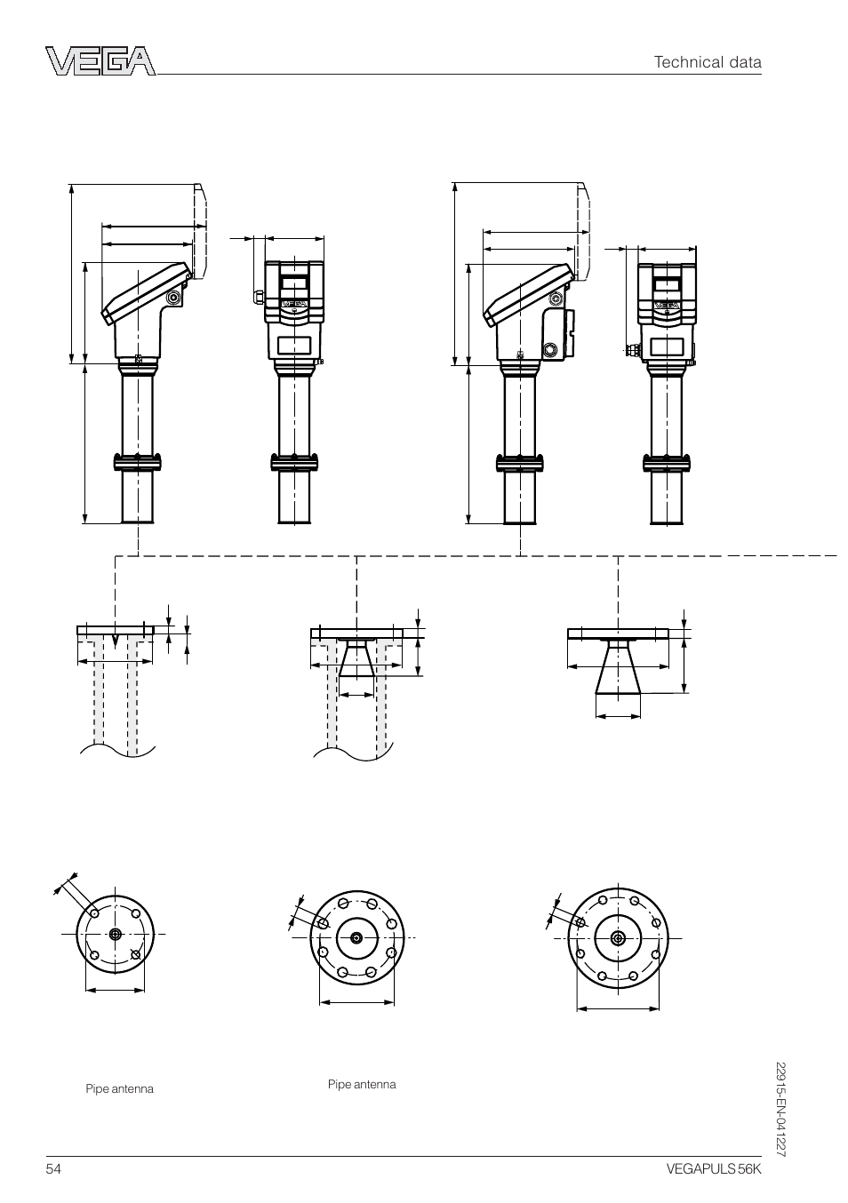 2 dimensions | VEGA VEGAPULS 56K User Manual | Page 54 / 68