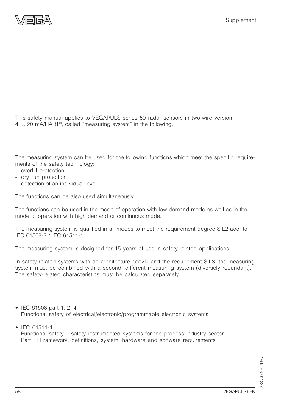 Supplement safety manual, 1general | VEGA VEGAPULS 56K User Manual | Page 58 / 68