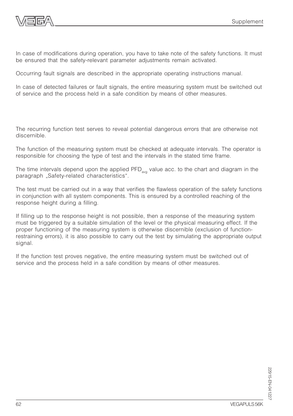 4reaction during operation and in case of failure, 5recurring function test | VEGA VEGAPULS 56K User Manual | Page 62 / 68