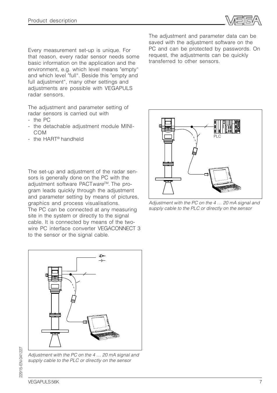 3 adjustment, Adjustment with the pc | VEGA VEGAPULS 56K User Manual | Page 7 / 68