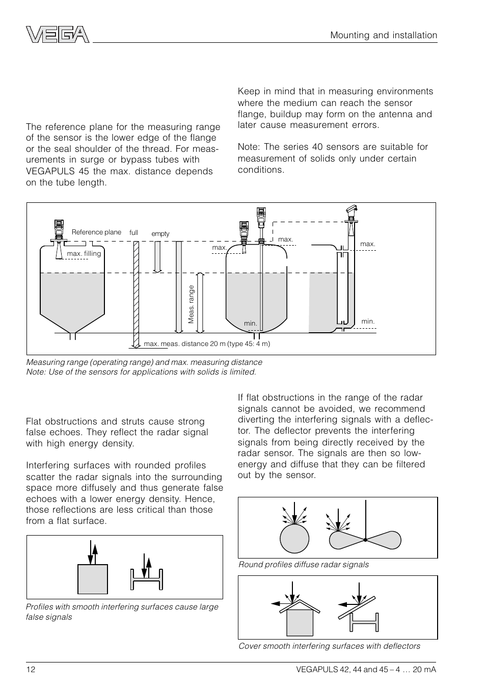 3 mounting and installation, 1 general installation instructions, Measuring range | False echoes | VEGA VEGAPULS 45 4 … 20 mA; HART compact sensor User Manual | Page 12 / 72