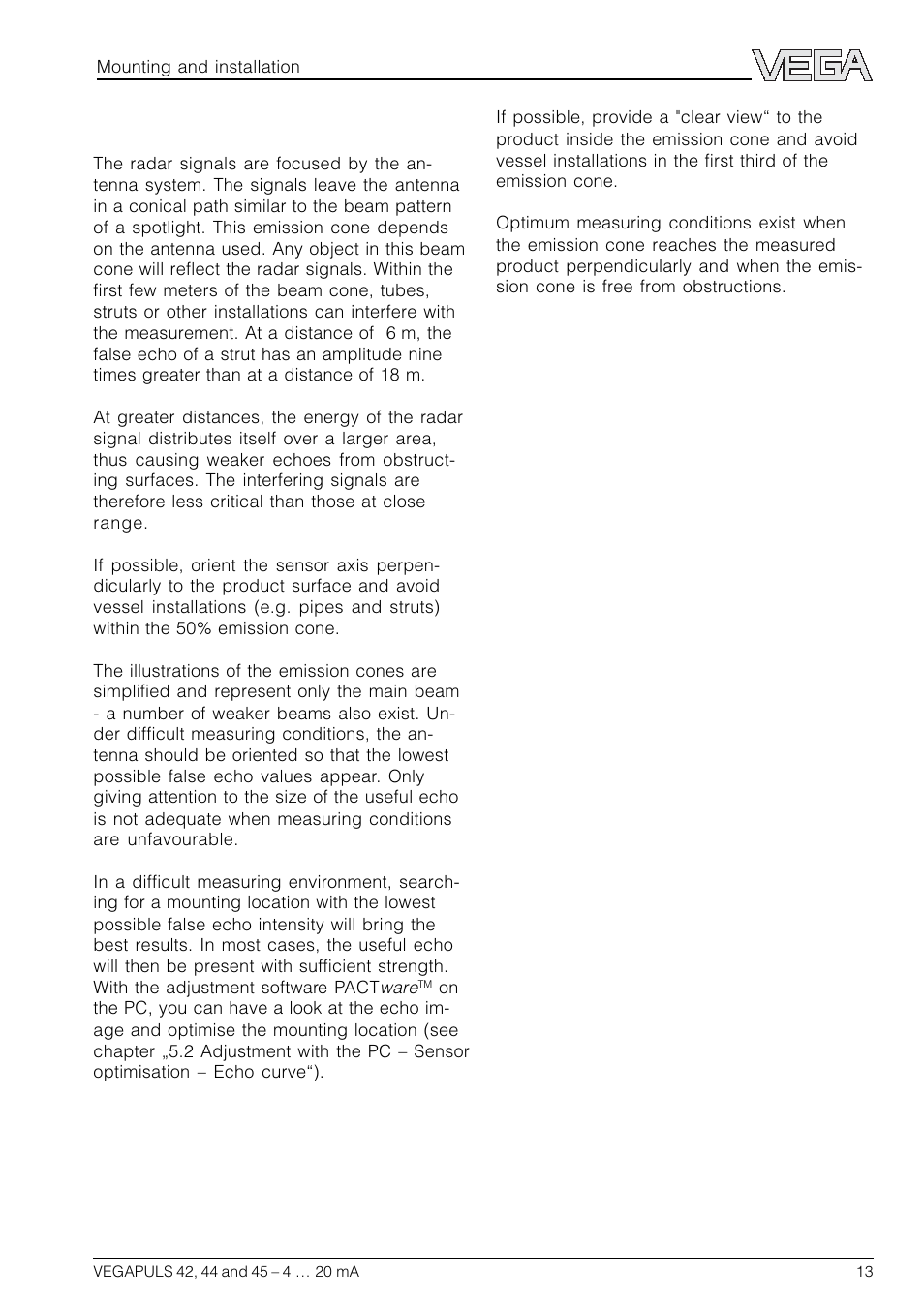 VEGA VEGAPULS 45 4 … 20 mA; HART compact sensor User Manual | Page 13 / 72