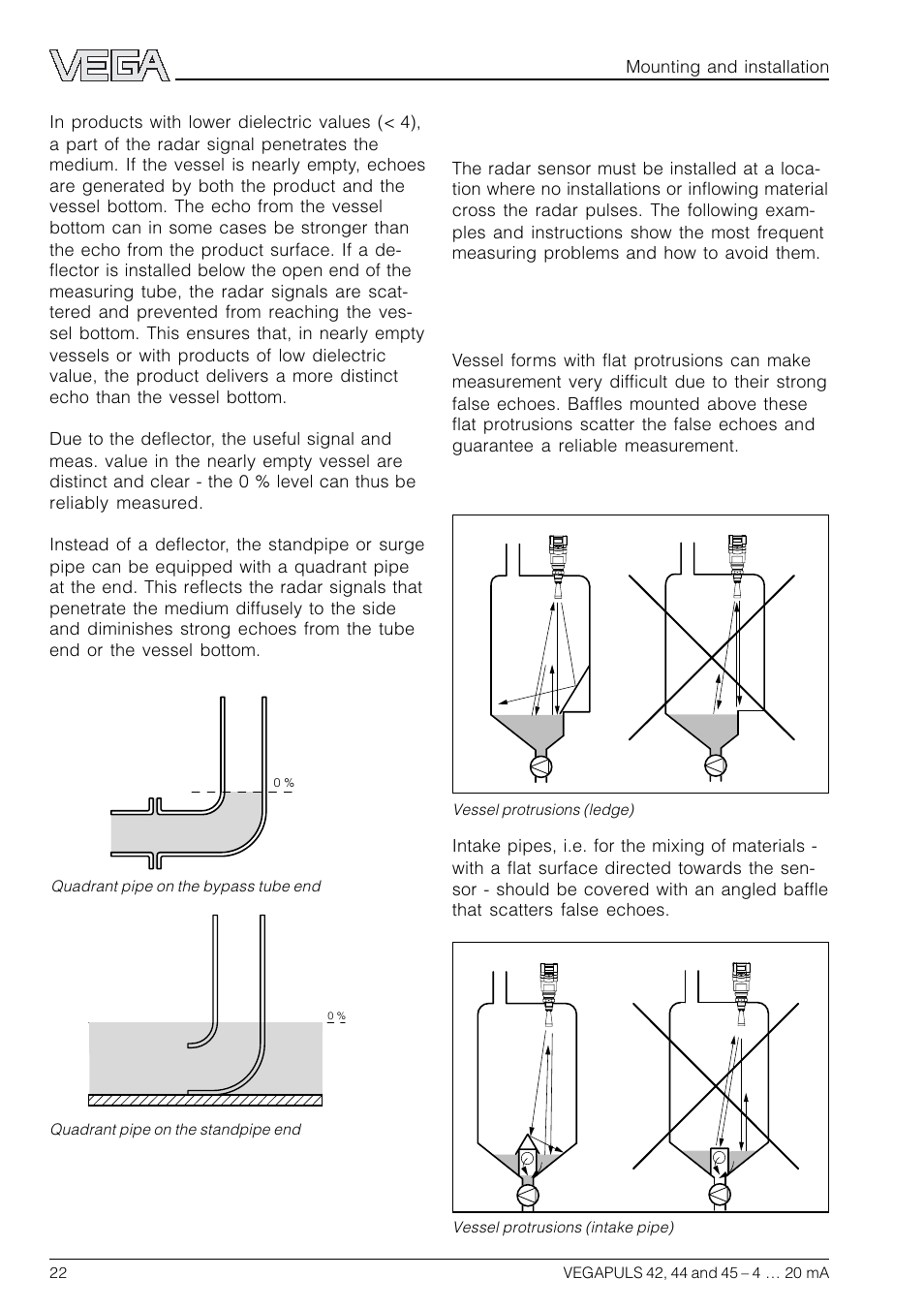 4 false echoes, Vessel protrusions | VEGA VEGAPULS 45 4 … 20 mA; HART compact sensor User Manual | Page 22 / 72