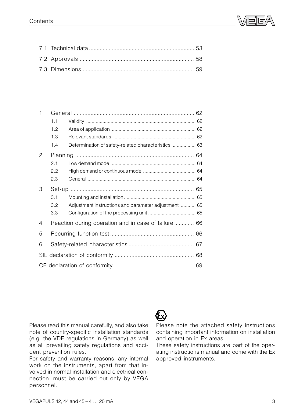 Safety information, Note ex area | VEGA VEGAPULS 45 4 … 20 mA; HART compact sensor User Manual | Page 3 / 72