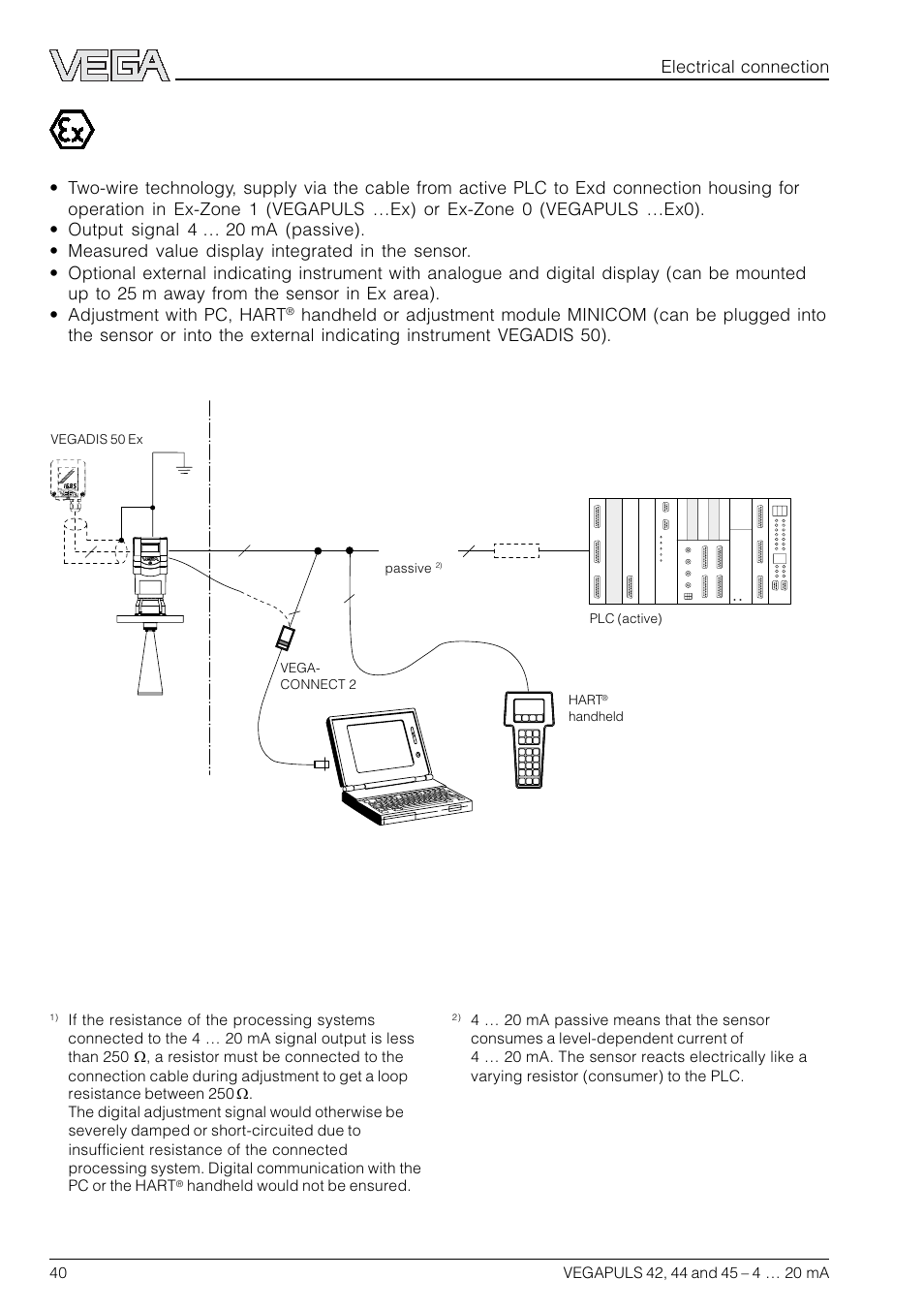 Electrical connection | VEGA VEGAPULS 45 4 … 20 mA; HART compact sensor User Manual | Page 40 / 72