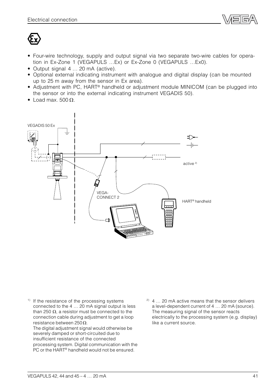 Electrical connection | VEGA VEGAPULS 45 4 … 20 mA; HART compact sensor User Manual | Page 41 / 72