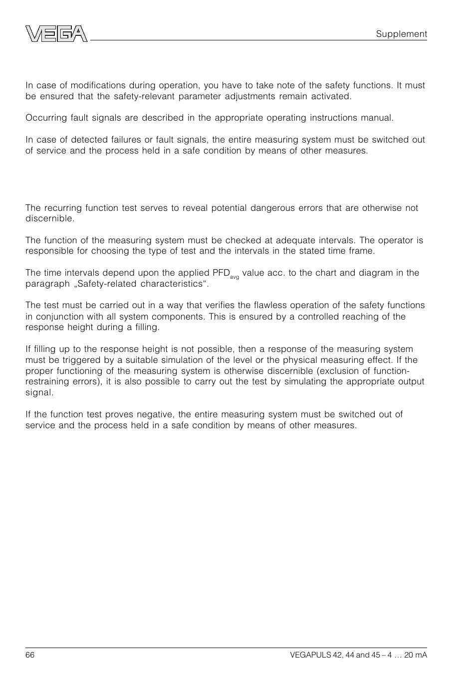 4 reaction during operation and in case of failure, 5 recurring function test, 4reaction during operation and in case of failure | 5recurring function test | VEGA VEGAPULS 45 4 … 20 mA; HART compact sensor User Manual | Page 66 / 72