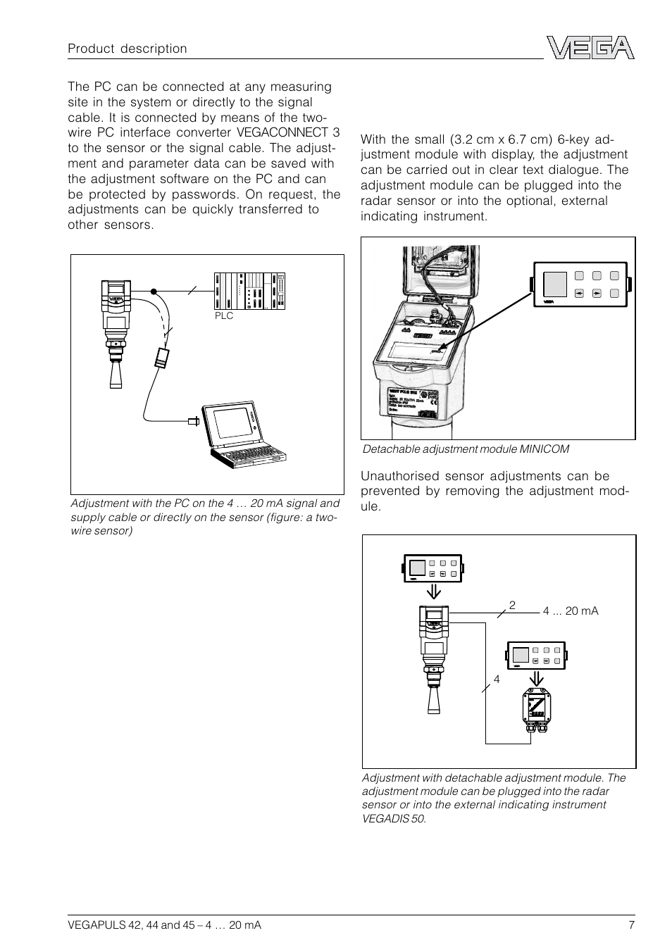Adjustment with the adjustment module minicom, 24 4 ma | VEGA VEGAPULS 45 4 … 20 mA; HART compact sensor User Manual | Page 7 / 72