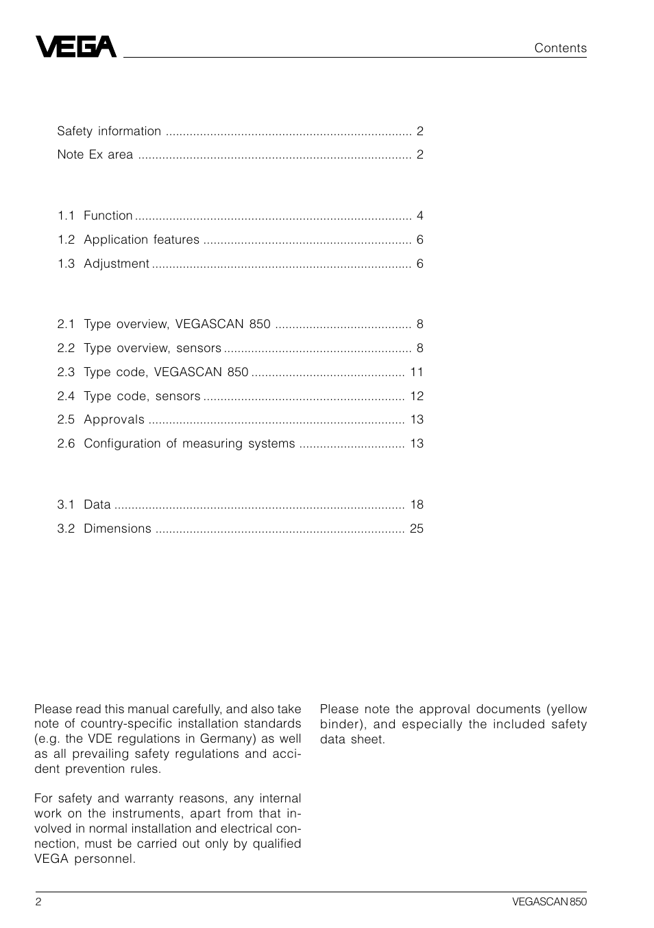 VEGA VEGASCAN 850 User Manual | Page 2 / 92