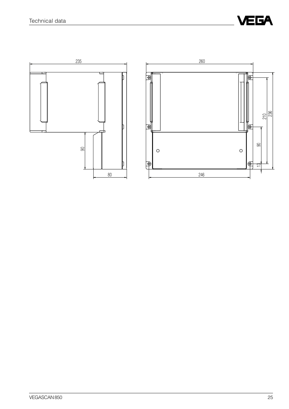 2 dimensions | VEGA VEGASCAN 850 User Manual | Page 25 / 92