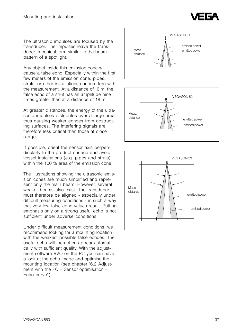 Beam angle and false echoes | VEGA VEGASCAN 850 User Manual | Page 37 / 92