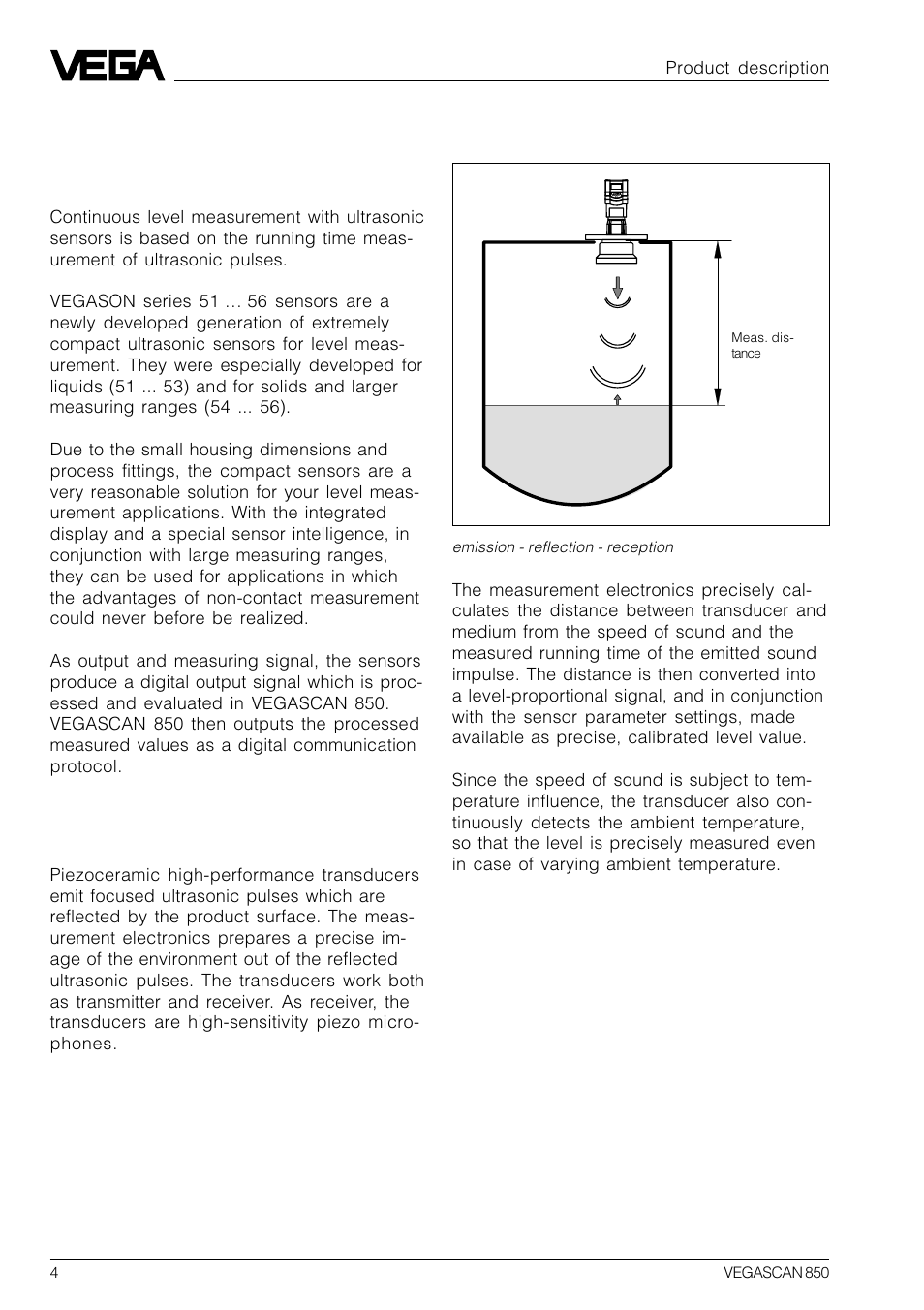 1 product description, 1 function | VEGA VEGASCAN 850 User Manual | Page 4 / 92