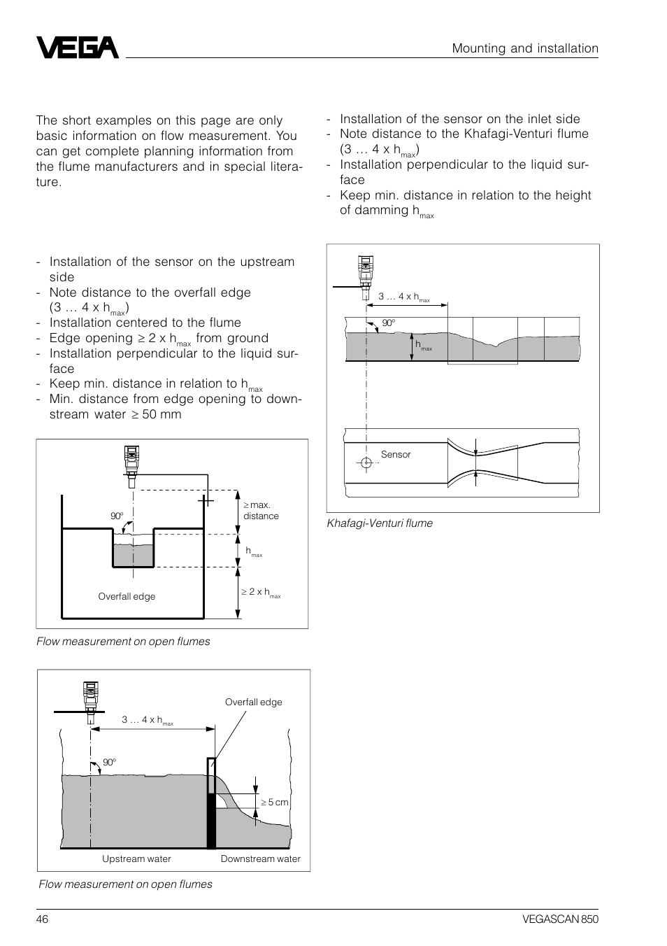 6 flow measurement, Rectangular flume, Khafagi-venturi flume | VEGA VEGASCAN 850 User Manual | Page 46 / 92