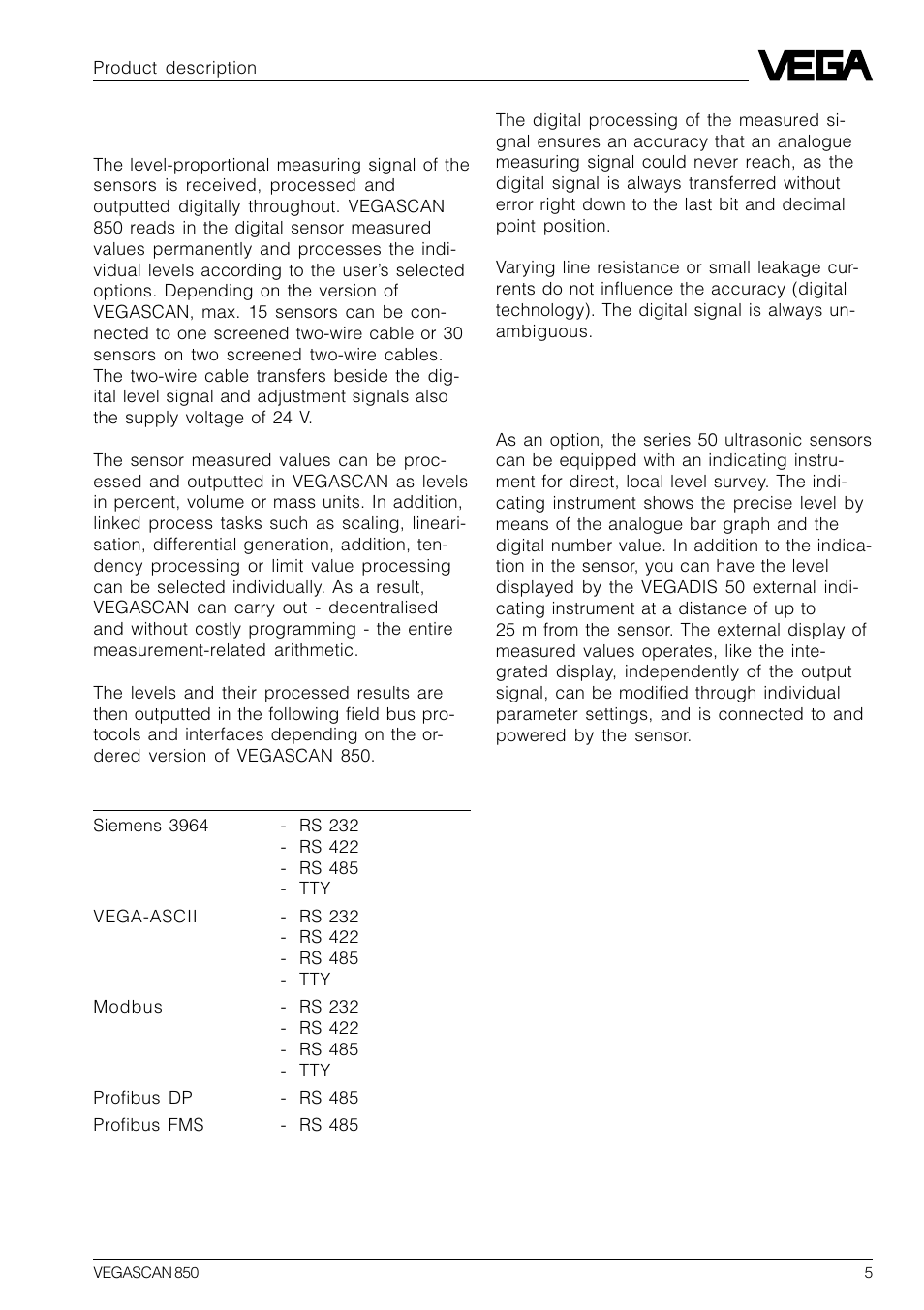 VEGA VEGASCAN 850 User Manual | Page 5 / 92