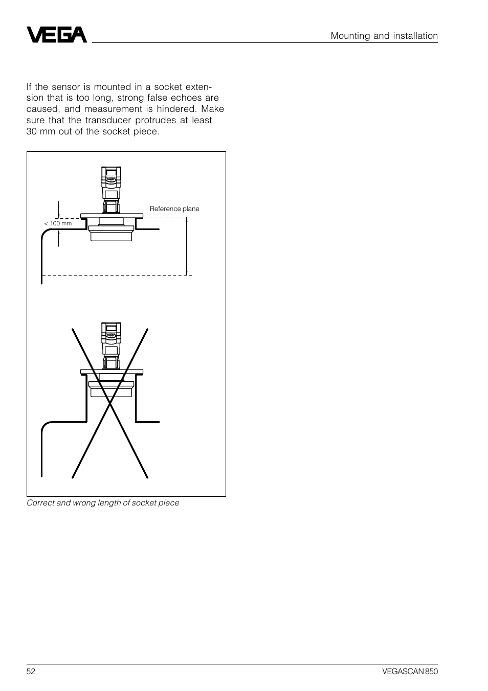 Socket piece too long | VEGA VEGASCAN 850 User Manual | Page 52 / 92