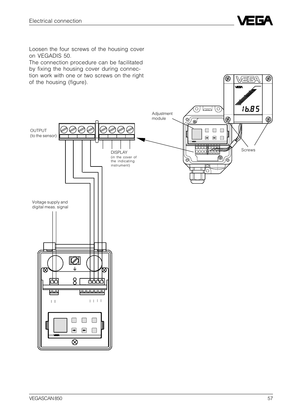 Electrical connection, Vegadis 50 | VEGA VEGASCAN 850 User Manual | Page 57 / 92