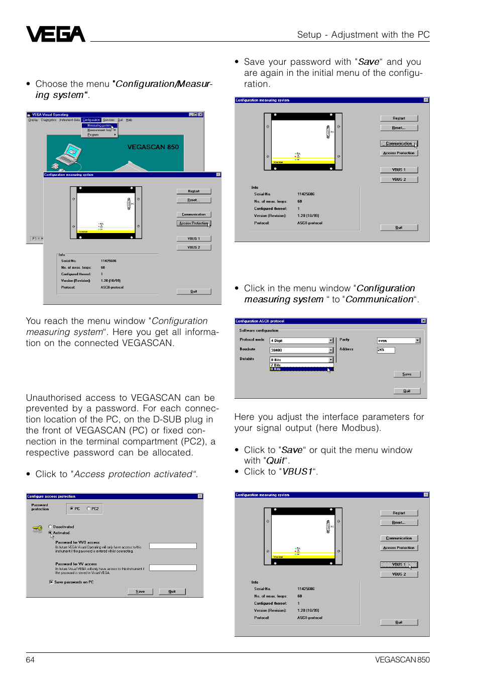 VEGA VEGASCAN 850 User Manual | Page 64 / 92