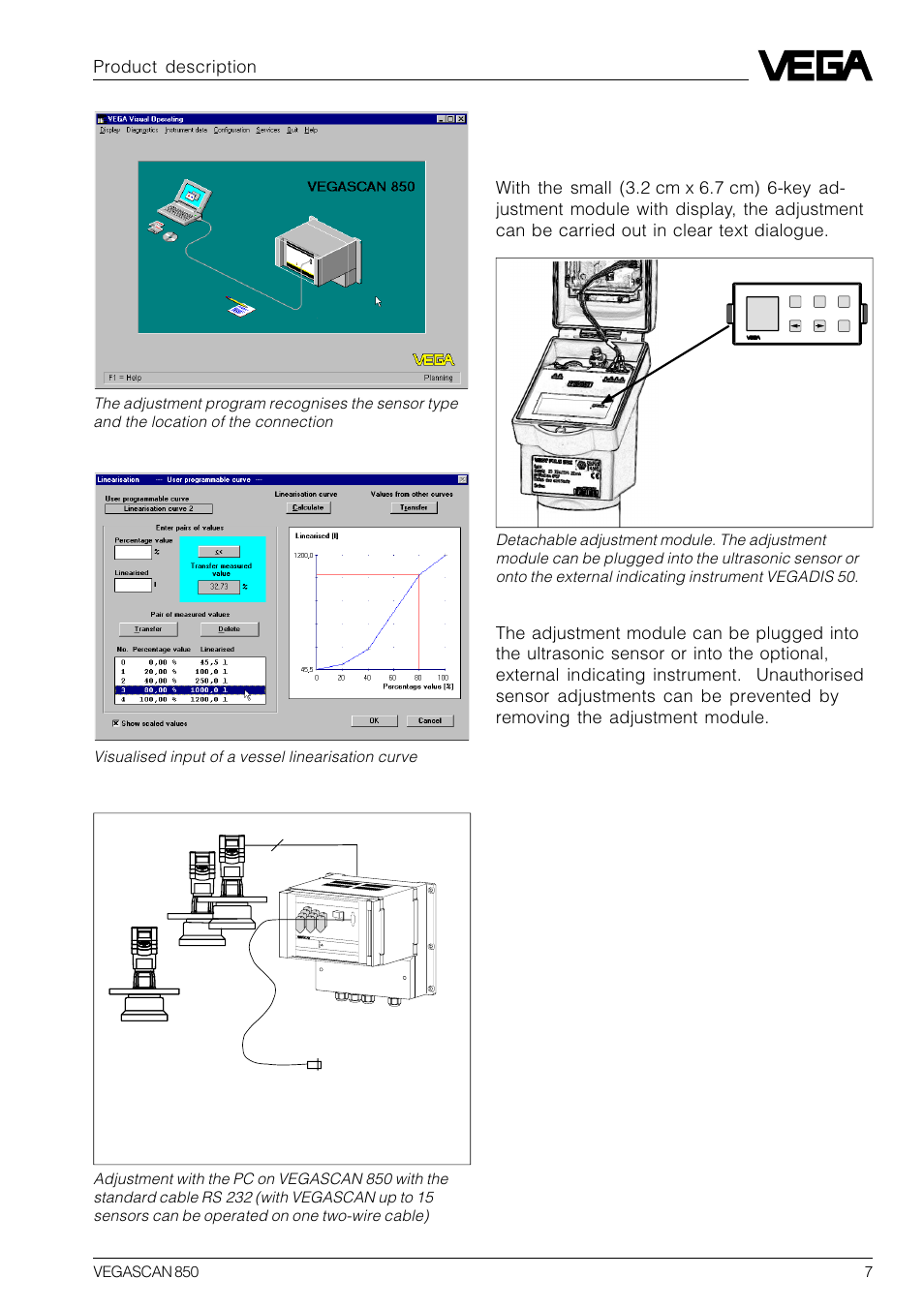 Adjustment with adjustment module minicom | VEGA VEGASCAN 850 User Manual | Page 7 / 92