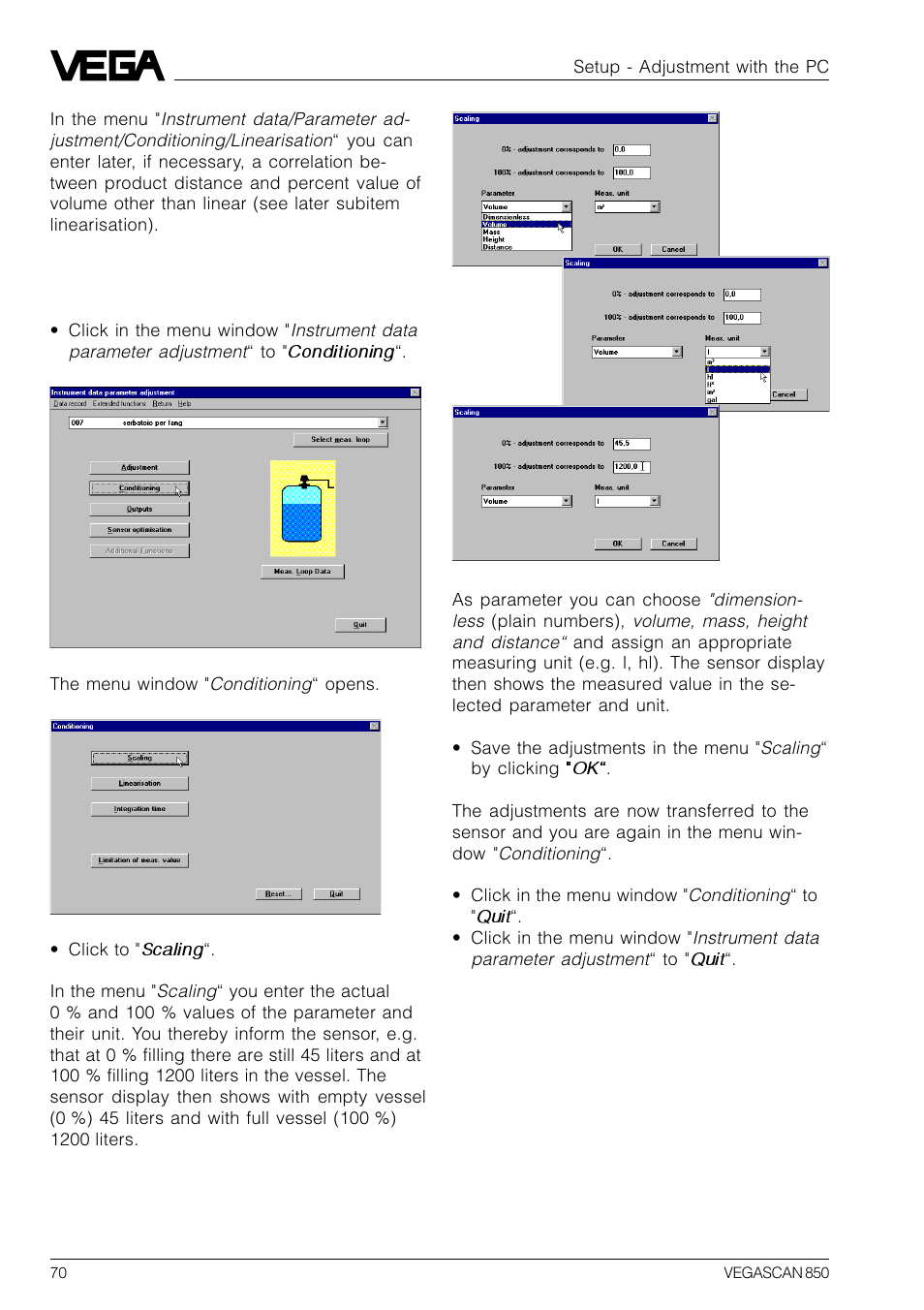 VEGA VEGASCAN 850 User Manual | Page 70 / 92