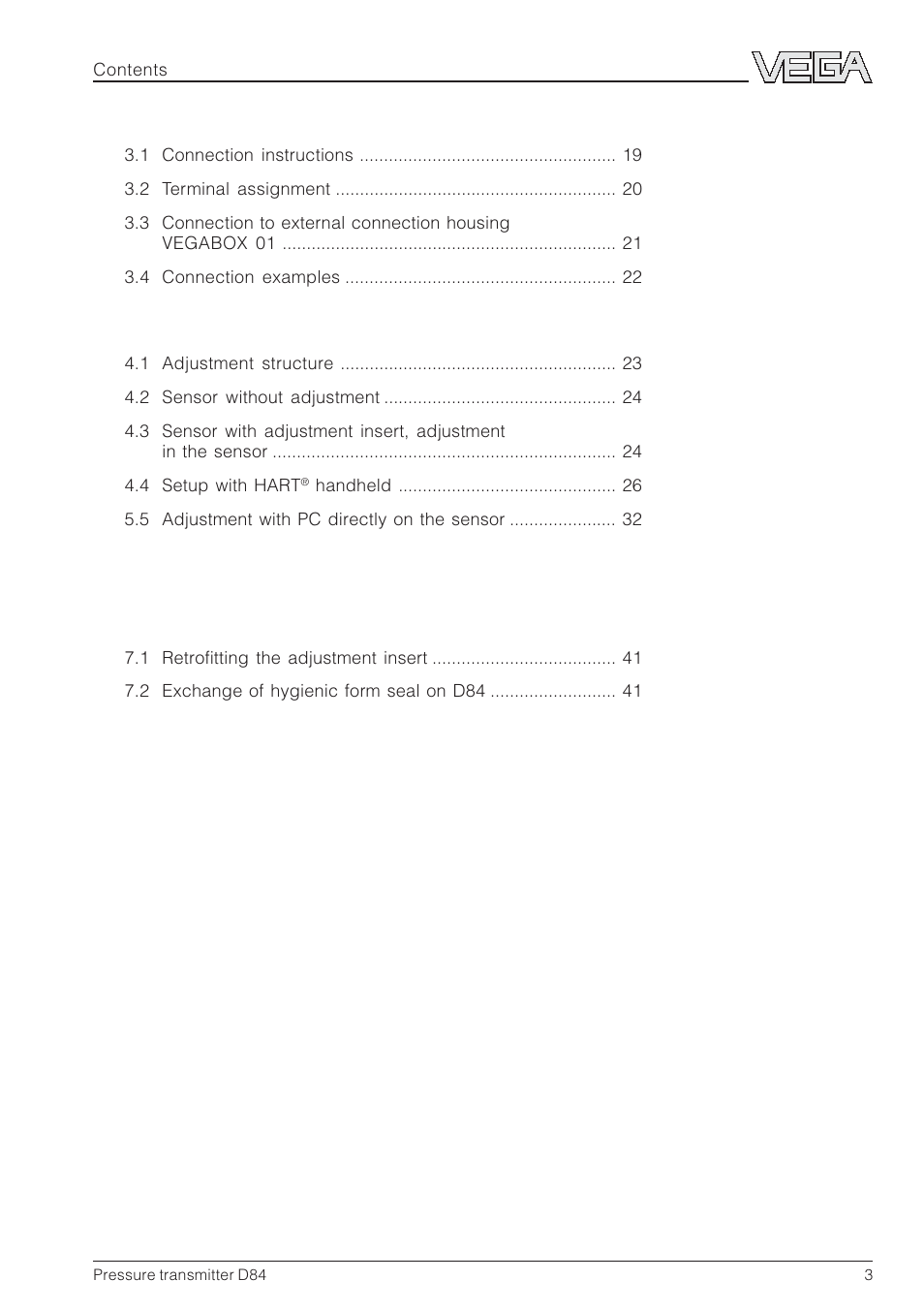 VEGA D84 Hydrostatic pressure transmitter User Manual | Page 3 / 44