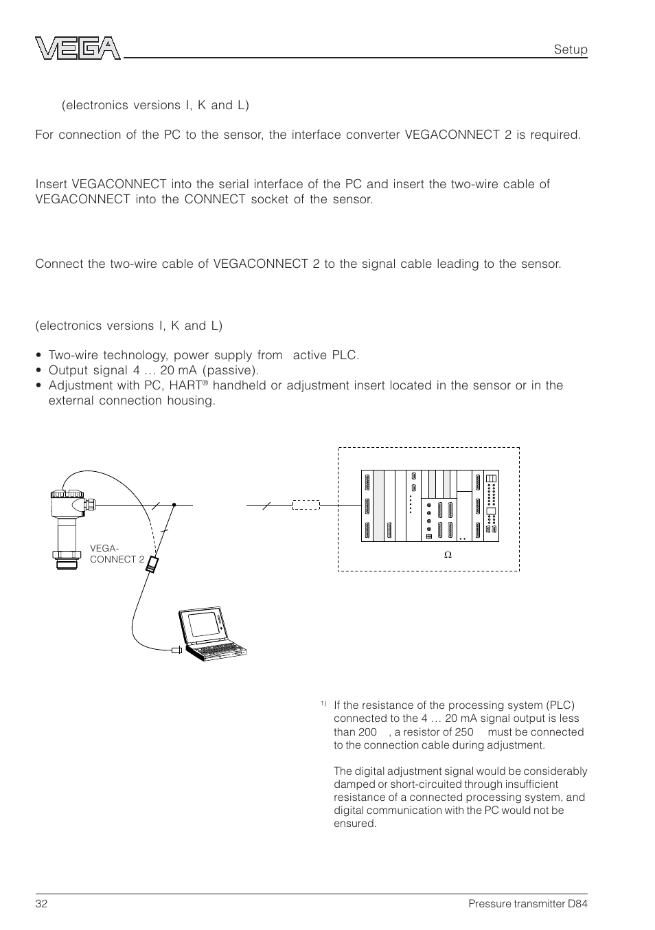 5 adjustment with pc directly on the sensor | VEGA D84 Hydrostatic pressure transmitter User Manual | Page 32 / 44