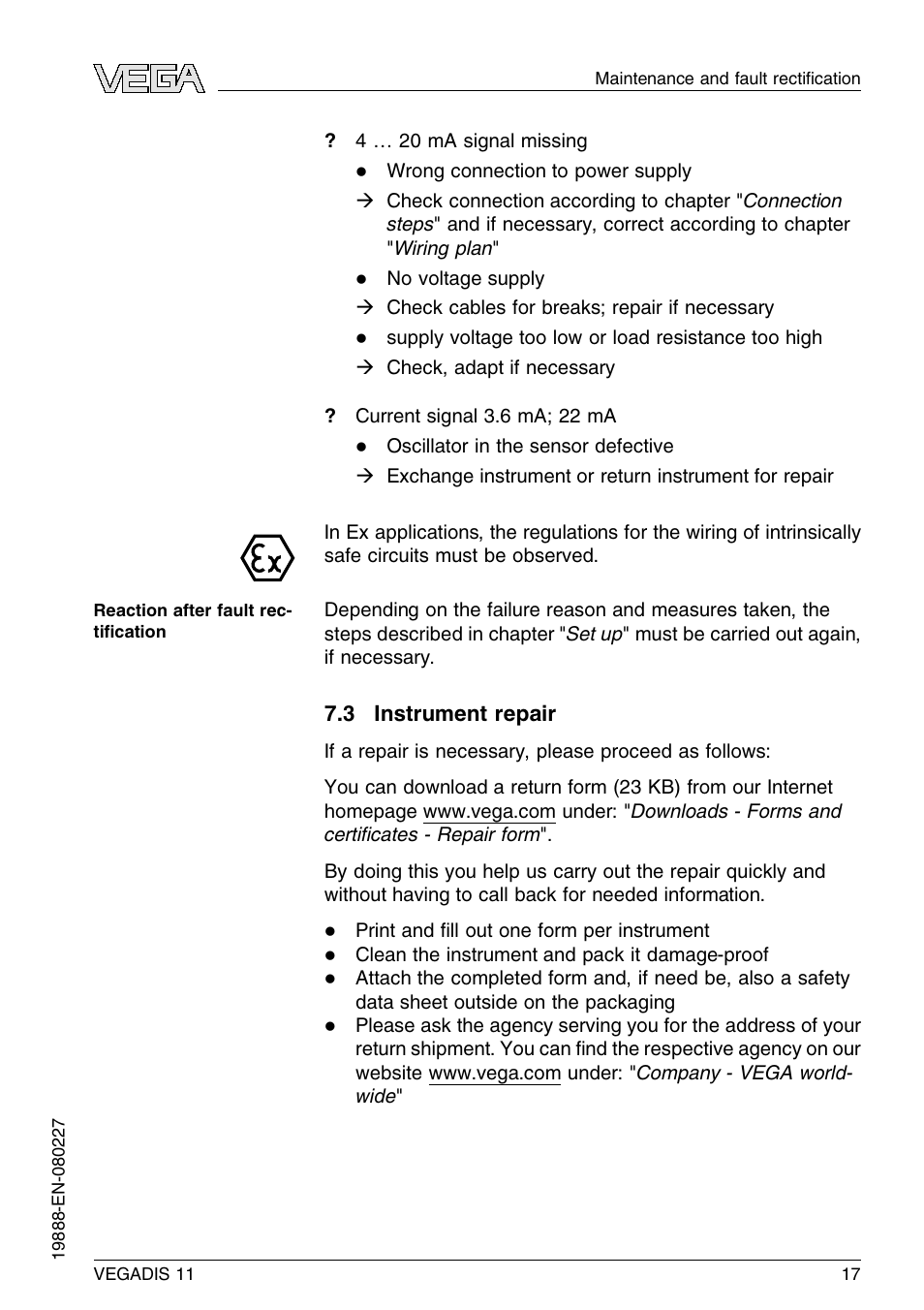 3 instrument repair | VEGA VEGADIS 11 User Manual | Page 17 / 24