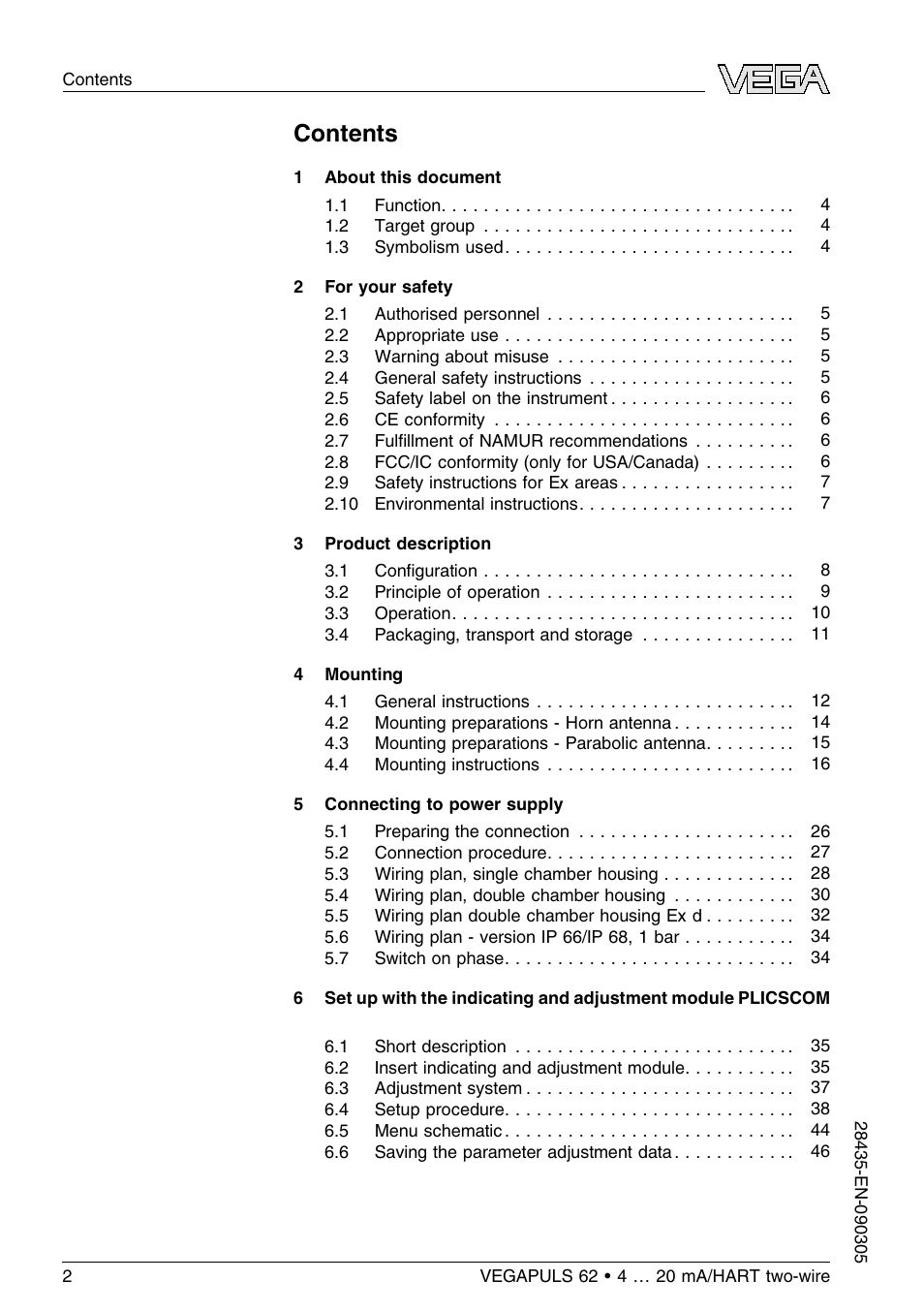 VEGA VEGAPULS 62 (≥ 2.0.0 - ≤ 3.8) 4 … 20 mA_HART two-wire User Manual | Page 2 / 80