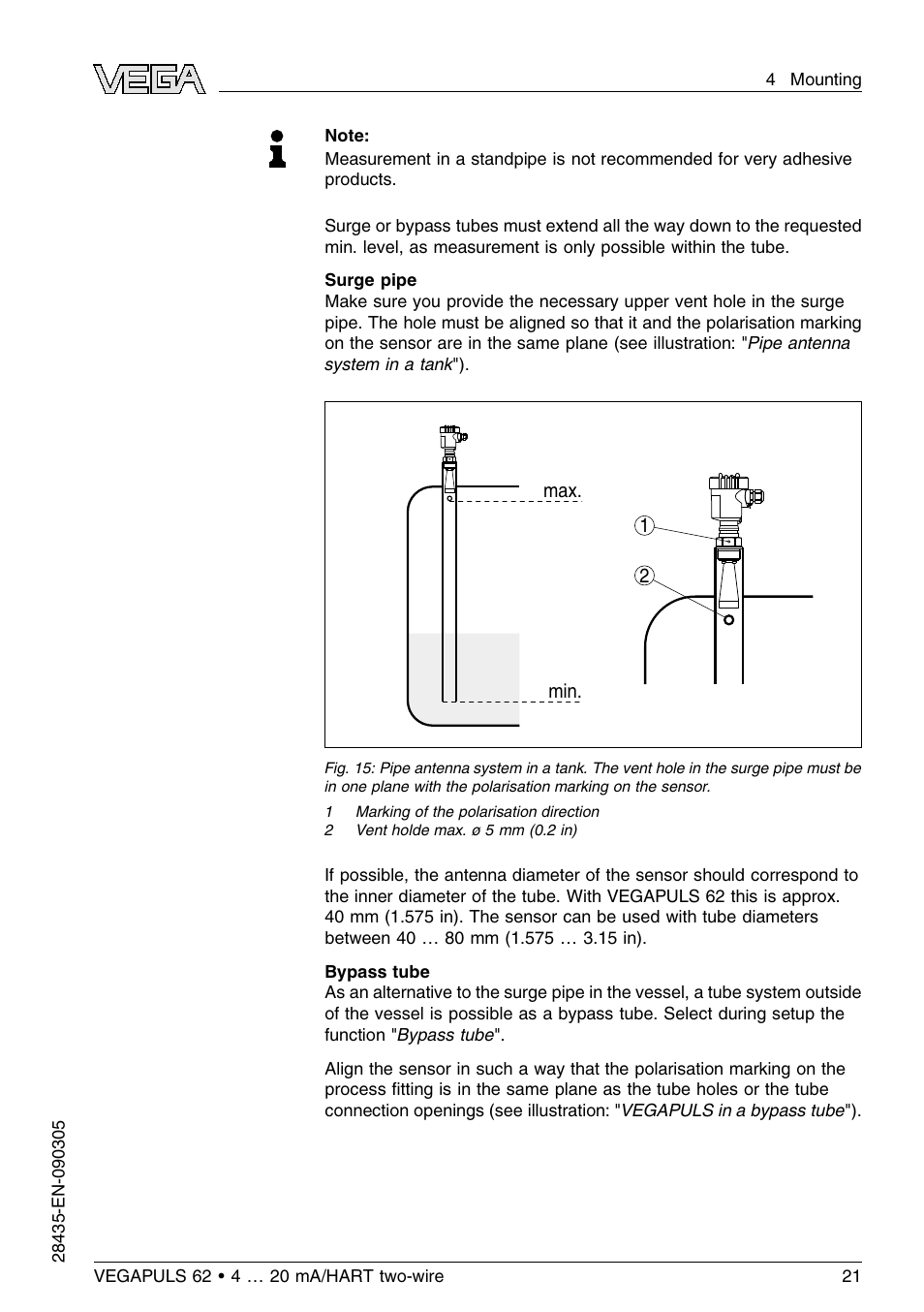 VEGA VEGAPULS 62 (≥ 2.0.0 - ≤ 3.8) 4 … 20 mA_HART two-wire User Manual | Page 21 / 80