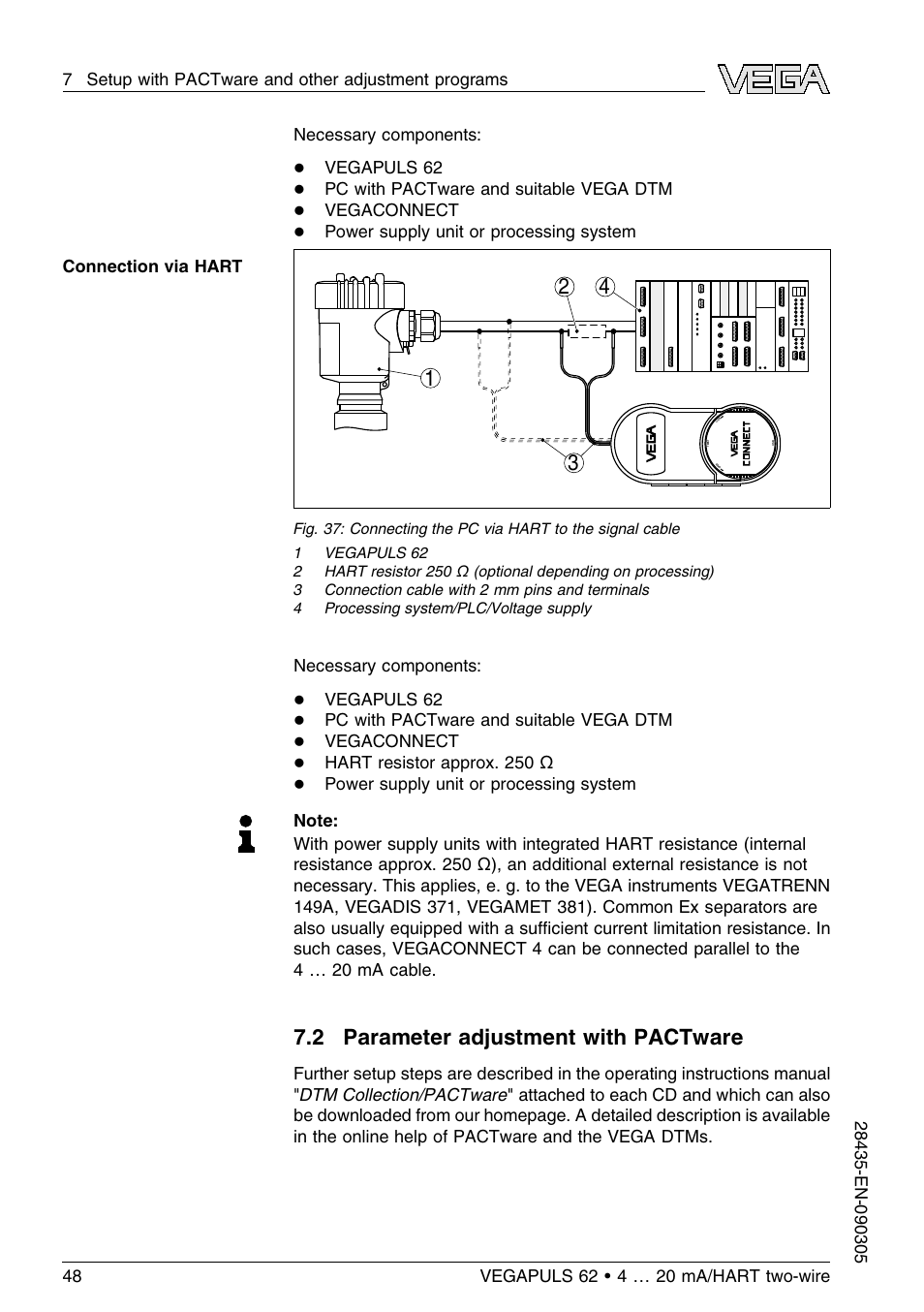 2 parameter adjustment with pactware | VEGA VEGAPULS 62 (≥ 2.0.0 - ≤ 3.8) 4 … 20 mA_HART two-wire User Manual | Page 48 / 80