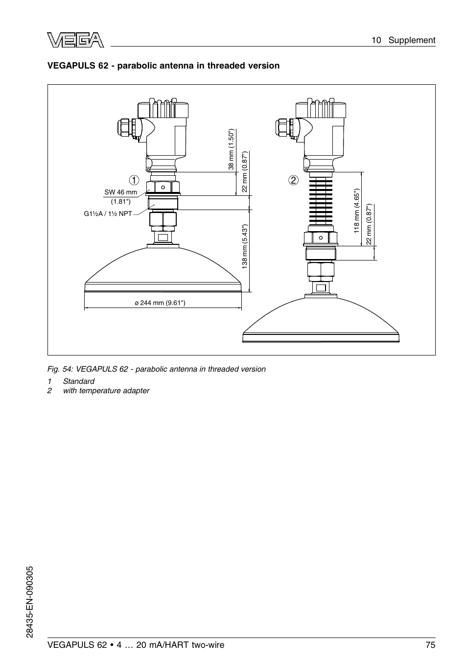 VEGA VEGAPULS 62 (≥ 2.0.0 - ≤ 3.8) 4 … 20 mA_HART two-wire User Manual | Page 75 / 80