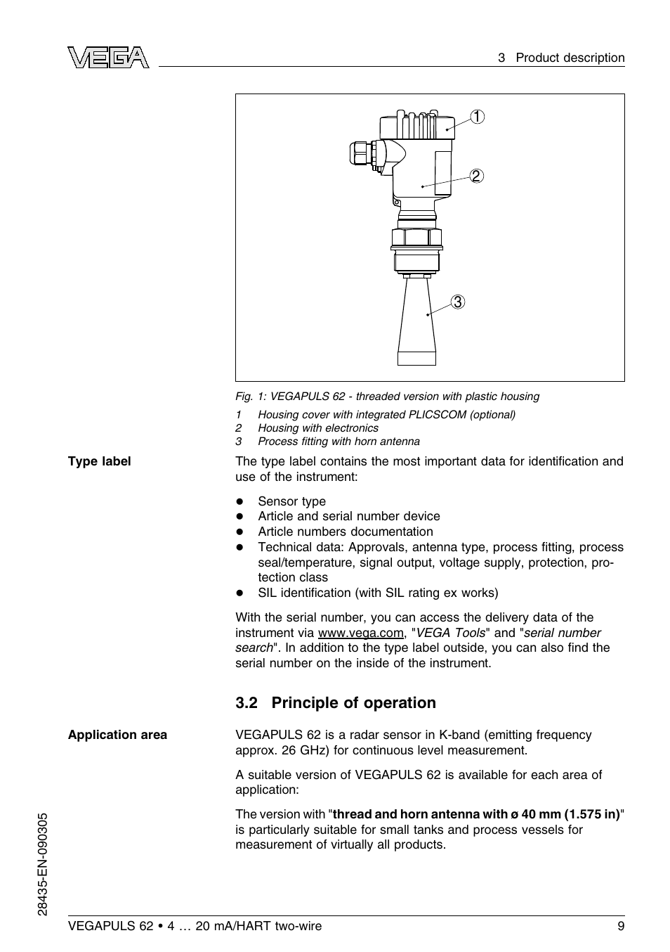 2 principle of operation | VEGA VEGAPULS 62 (≥ 2.0.0 - ≤ 3.8) 4 … 20 mA_HART two-wire User Manual | Page 9 / 80