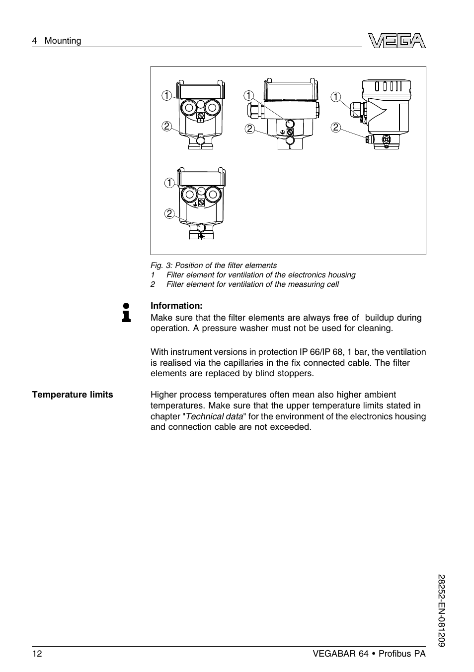 VEGA VEGABAR 64 Proﬁbus PA User Manual | Page 12 / 80