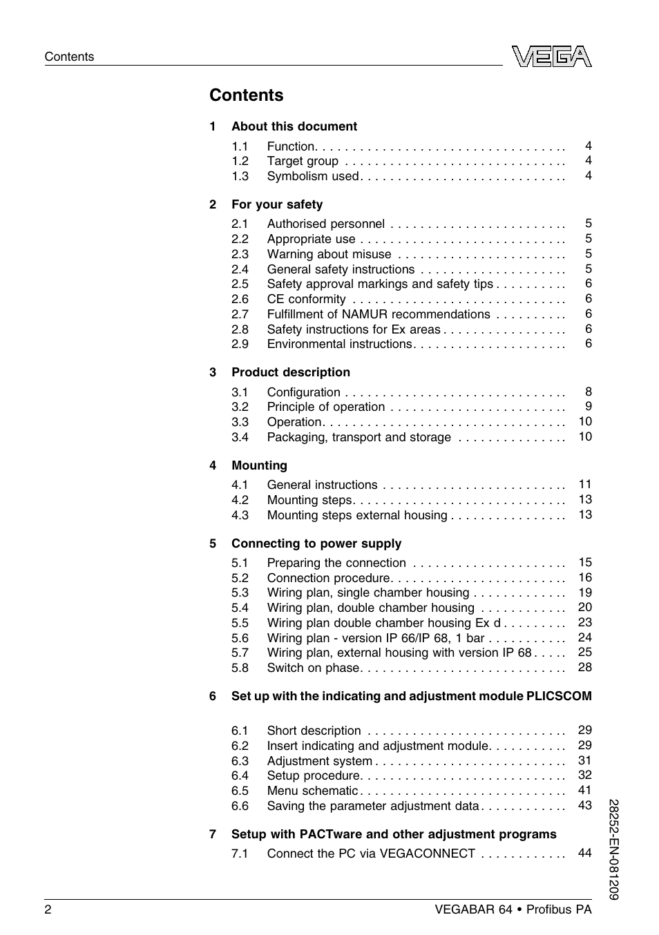 VEGA VEGABAR 64 Proﬁbus PA User Manual | Page 2 / 80