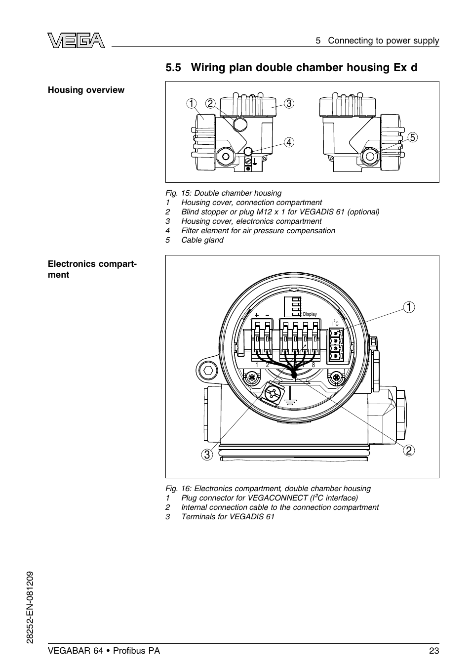 5 wiring plan double chamber housing ex d, 5 wiring plan double chamber housing ex d | VEGA VEGABAR 64 Proﬁbus PA User Manual | Page 23 / 80