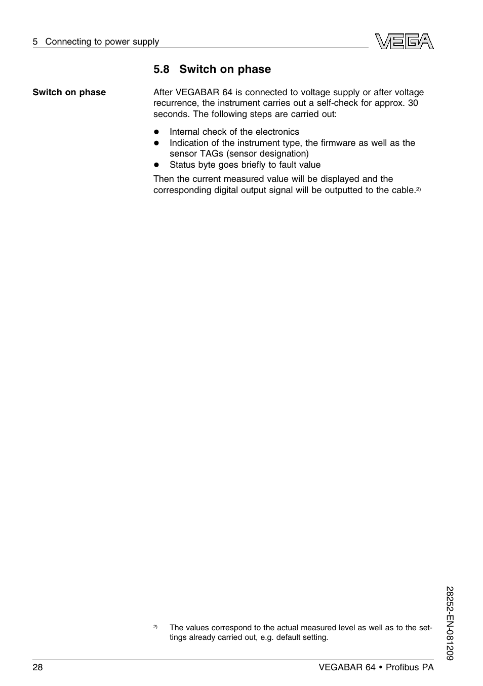 8 switch on phase | VEGA VEGABAR 64 Proﬁbus PA User Manual | Page 28 / 80