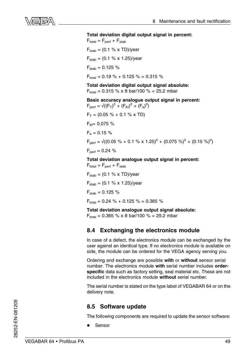 4 exchanging the electronics module, 5 software update | VEGA VEGABAR 64 Proﬁbus PA User Manual | Page 49 / 80