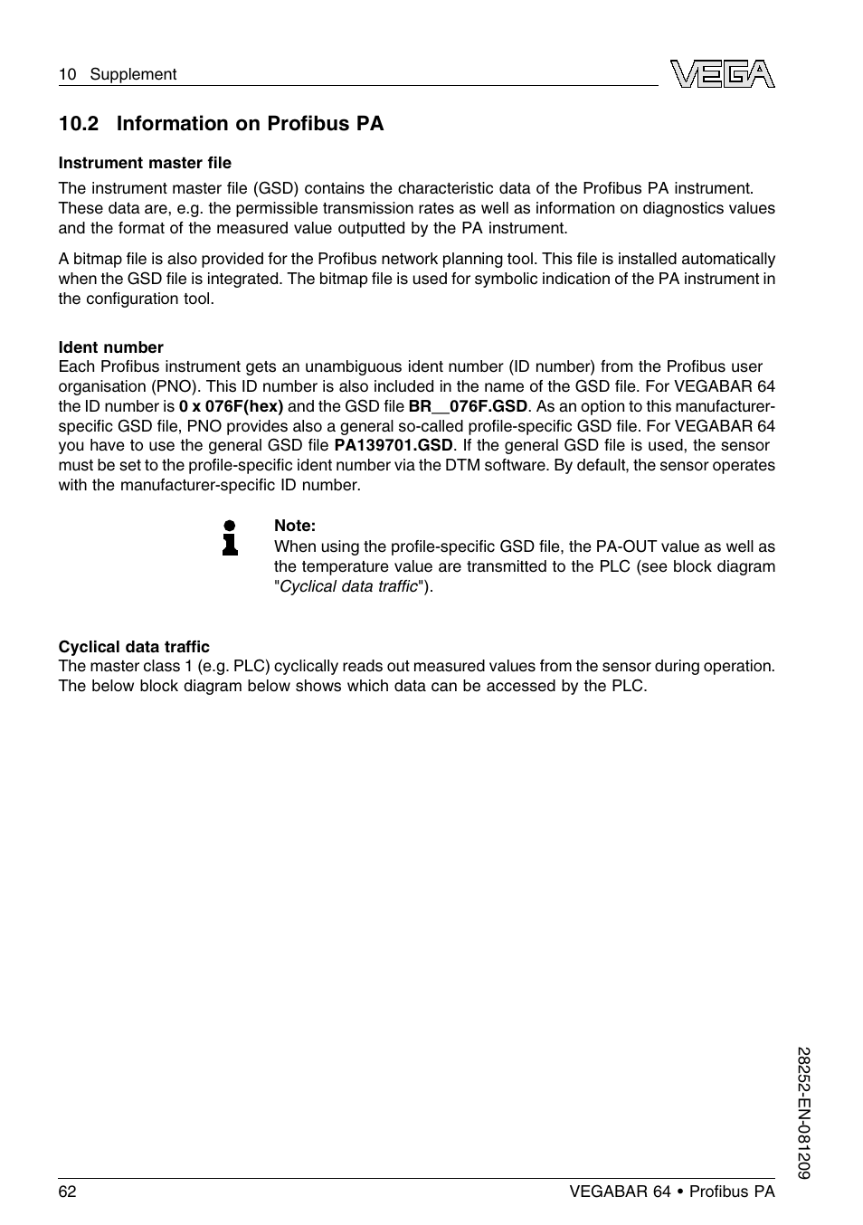 2 information on profibus pa, 2 information on proﬁbus pa | VEGA VEGABAR 64 Proﬁbus PA User Manual | Page 62 / 80