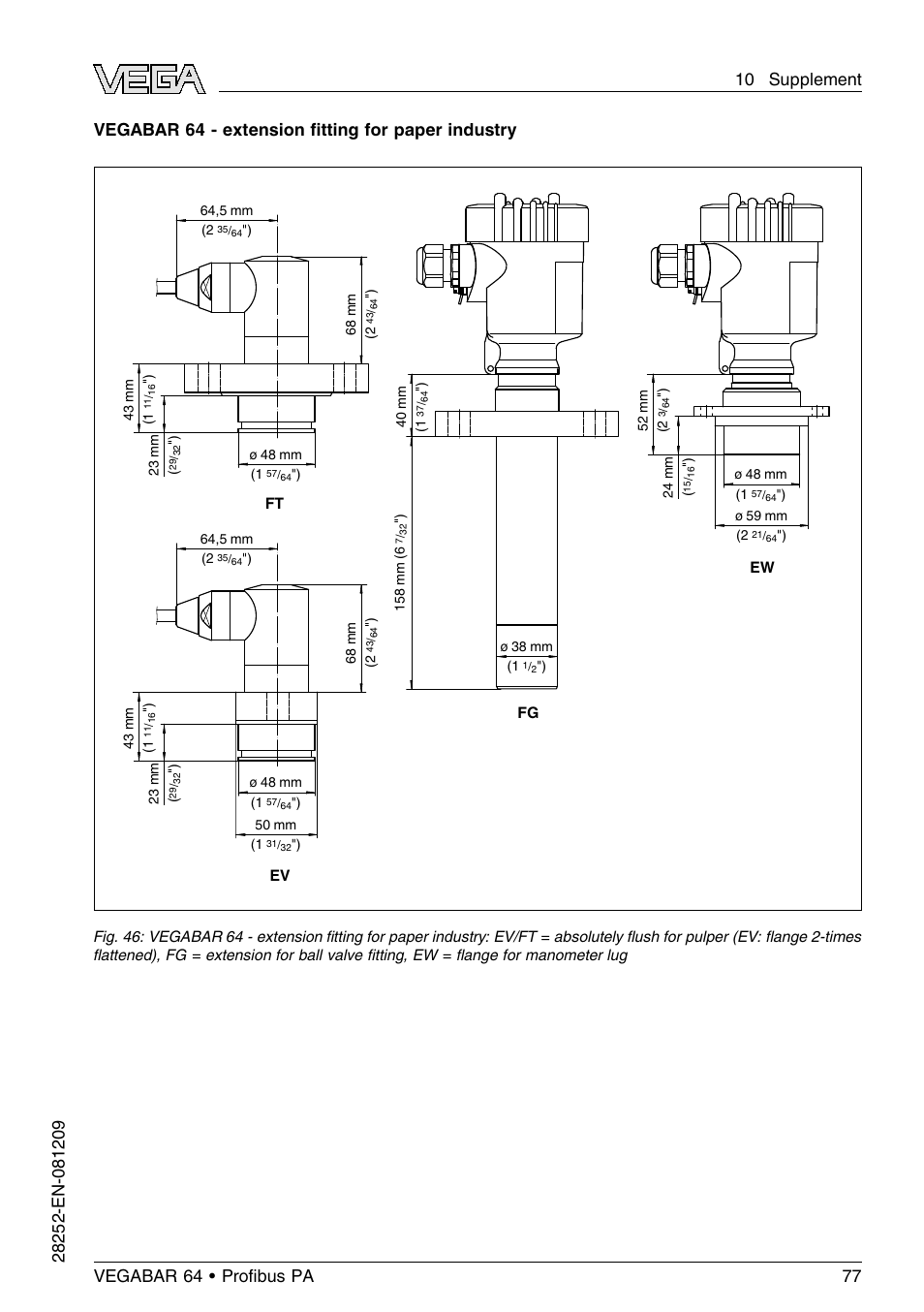 Vegabar 64 - extension ﬁtting for paper industry | VEGA VEGABAR 64 Proﬁbus PA User Manual | Page 77 / 80