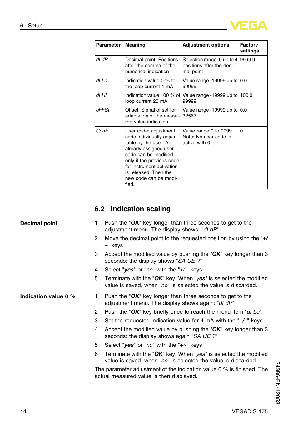2 indication scaling | VEGA VEGADIS 175 User Manual | Page 14 / 24
