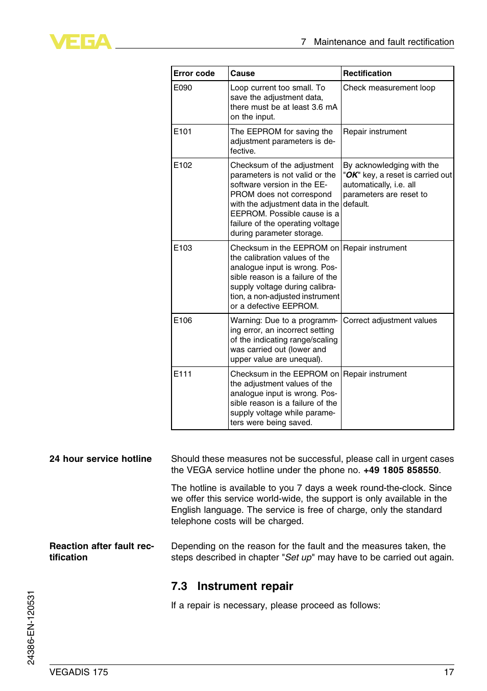 3 instrument repair | VEGA VEGADIS 175 User Manual | Page 17 / 24