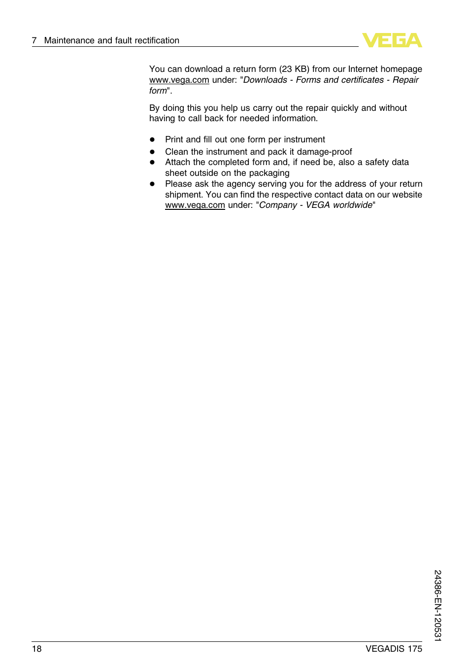 VEGA VEGADIS 175 User Manual | Page 18 / 24