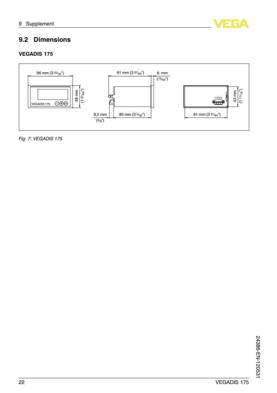 2 dimensions, Vegadis 175 | VEGA VEGADIS 175 User Manual | Page 22 / 24