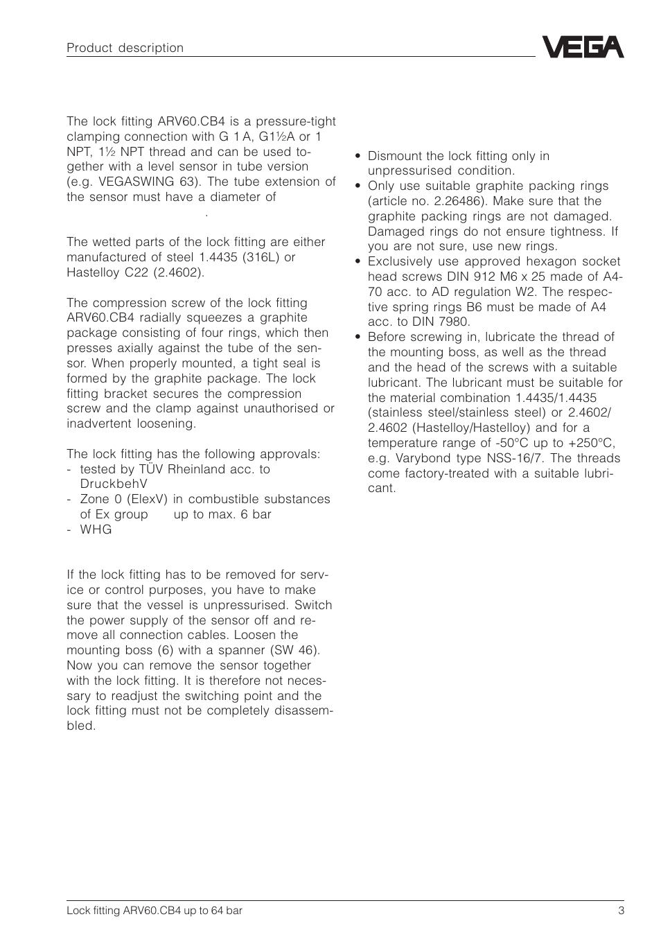 1 product description, 1 safety information | VEGA ARV60.CB4 up to 64 bar User Manual | Page 3 / 8